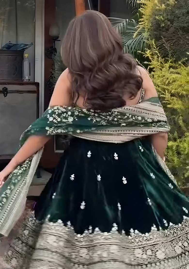 Green Embroidery Silk Salwar Kameez - Indya