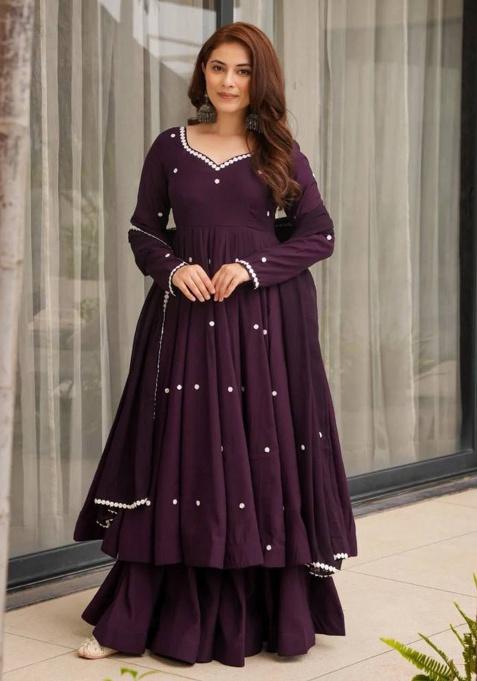 WINE Embroidery Silk Plazzo Set