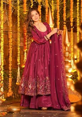 RED Embroidery Silk Salwar Kameez