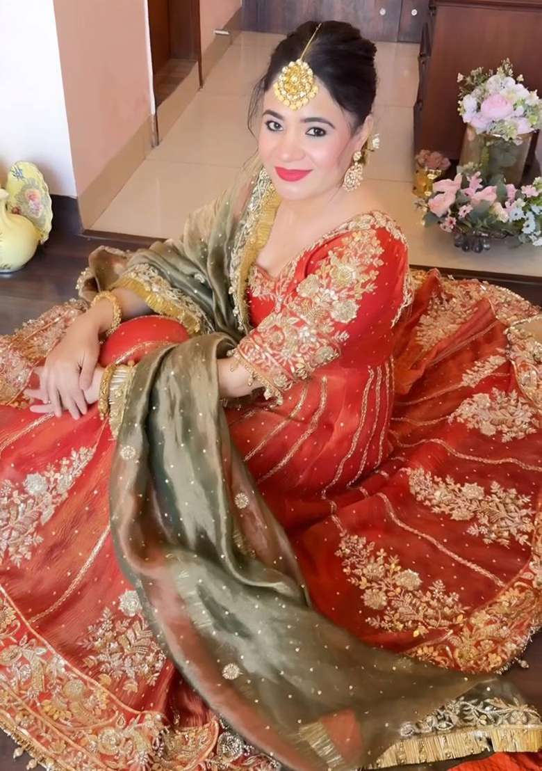 Orange Embroidered Silk Blend Anarkali Set - Indya