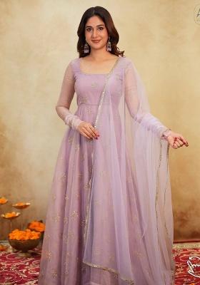 Light Peach Sequin Work Silk Blend Anarkali Set