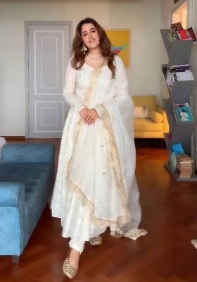 Off White Embroidery Silk Salwar Kameez