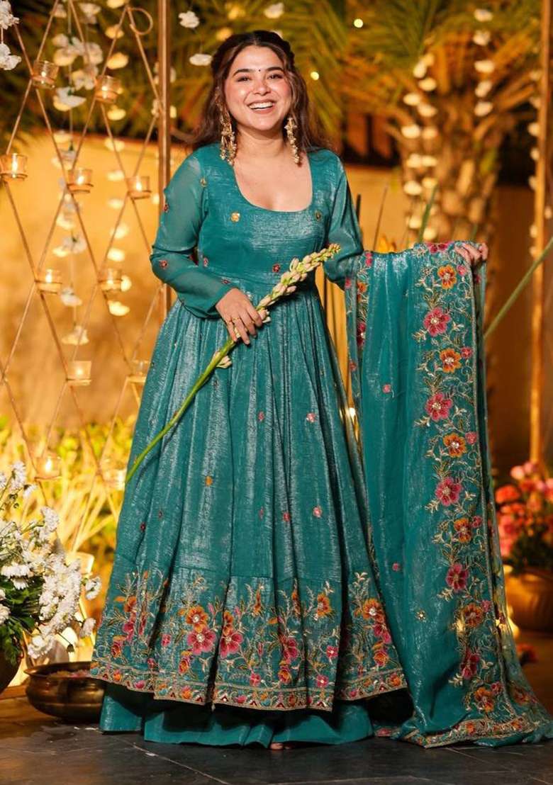Rama Embroidered Silk Blend Anarkali Set - Indya