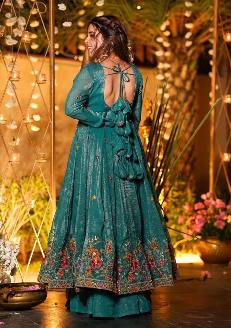 Rama Embroidered Silk Blend Anarkali Set - Indya
