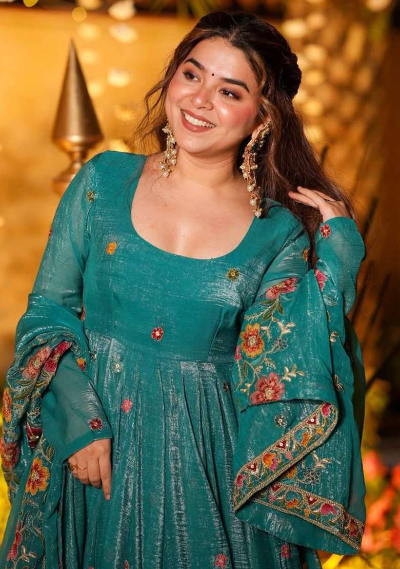 Rama Embroidered Silk Blend Anarkali Set - Indya
