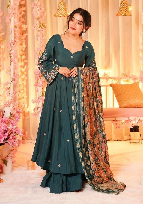 Blue Embroidery Chanderi Kurta Set