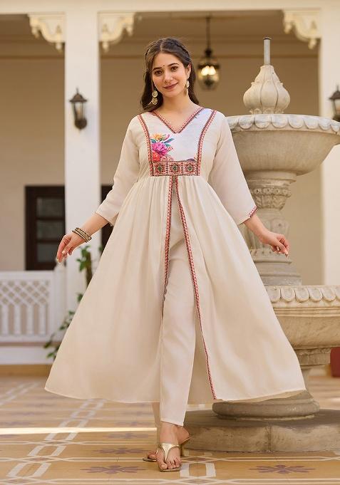 White Embroidery Silk Kurta Set