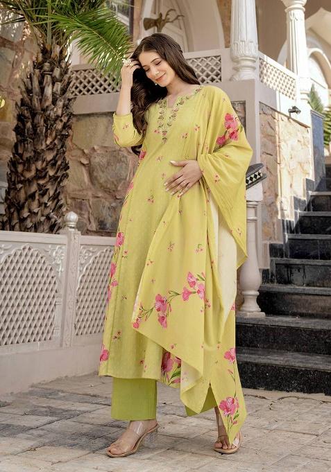 Yellow Embroidery Chanderi Kurta Set