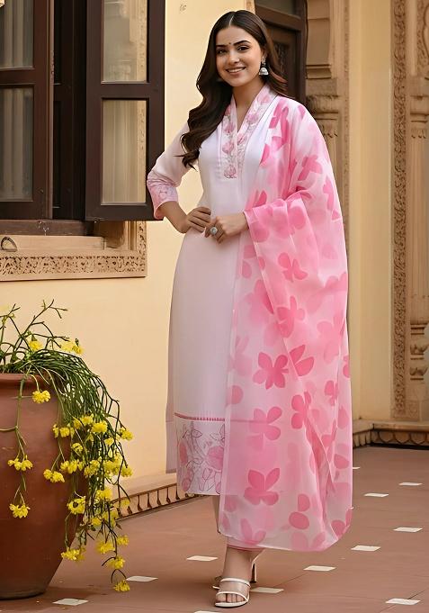 Pink Embroidery Silk Kurta Set