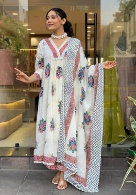 White Embroidery Cotton Kurta Set