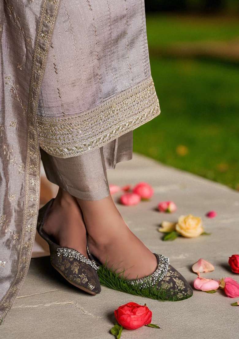 Brown Embroidery Silk Kurta Set - Indya