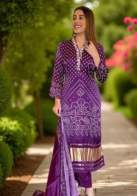 Purple Embroidery Viscose Kurta Set