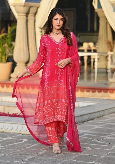 Peach Self-Design Chinnon Kurta Set