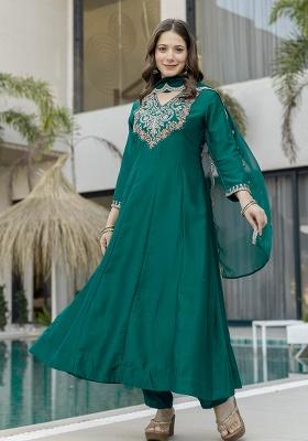 Green Embroidery Chiffon Kurta Set
