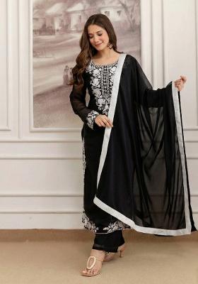 Black Embroidery Georgette Kurta Set