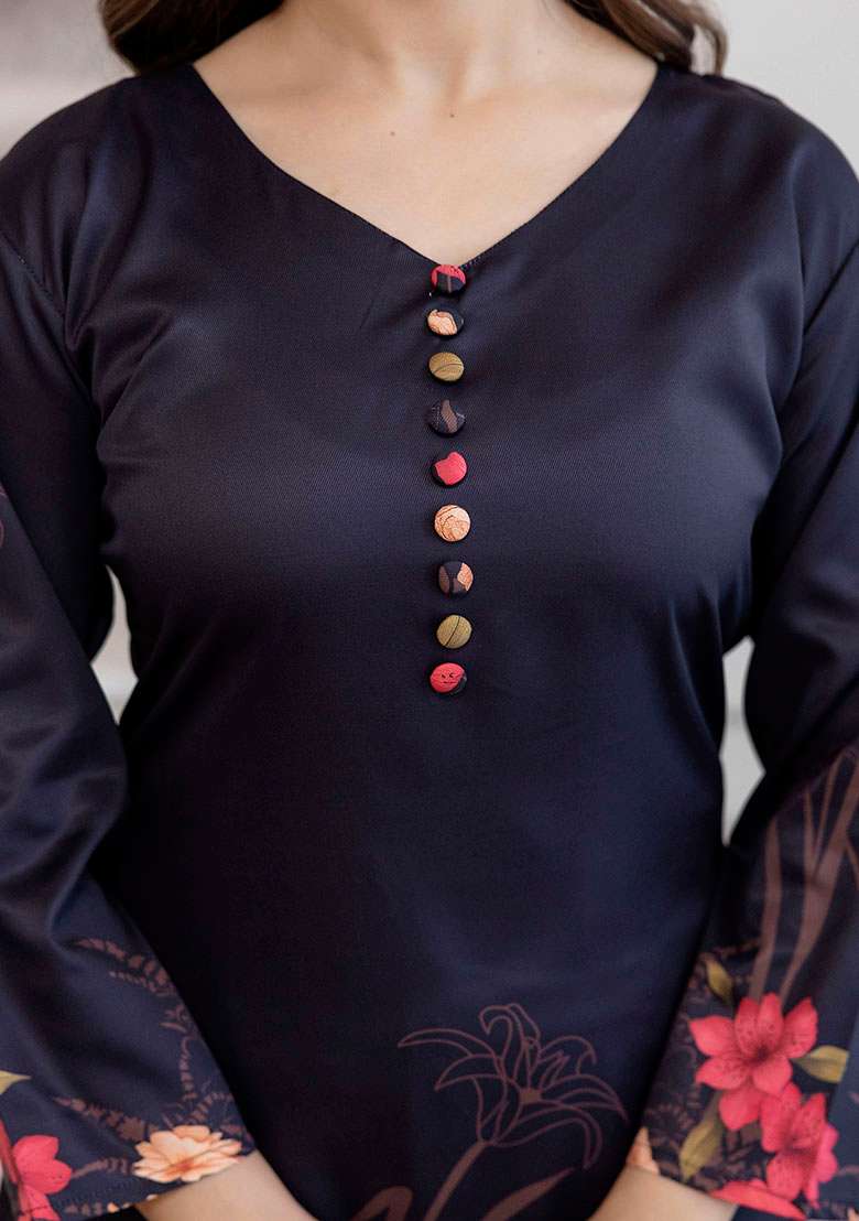 Black Embroidery Silk Kurta Set - Indya