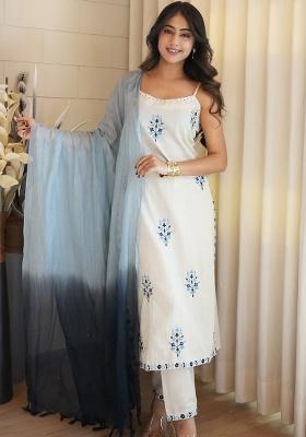 White Embroidery Cotton Kurta Set