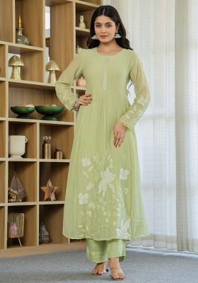 Sea Green Embroidery Chanderi Kurta Set
