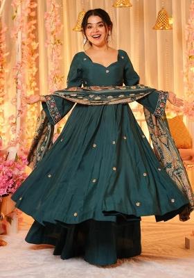 Blue Embroidery Chanderi Kurta Set