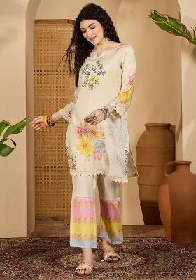 Cream Printed Cotton Co Ord Set