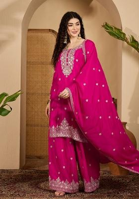 Pink Embroidery Silk Kurta Set