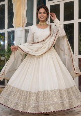 White Sequins Embroidery Work Chinnon Kurta Set