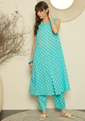 Sea Green Embroidery Cotton Kurta Set