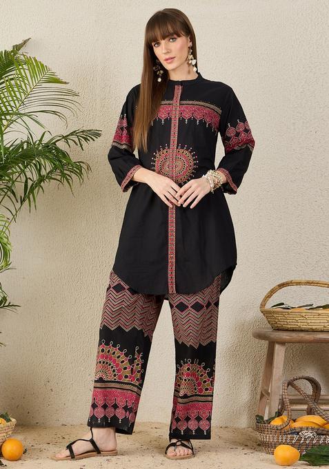 Black Embroidery Cotton Kurta Set