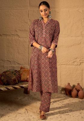 Red Embroidery Cotton Kurta Set