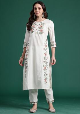 White Embroidery Cotton Kurta Set