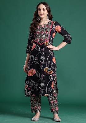 Black Embroidery Cotton Kurta Set
