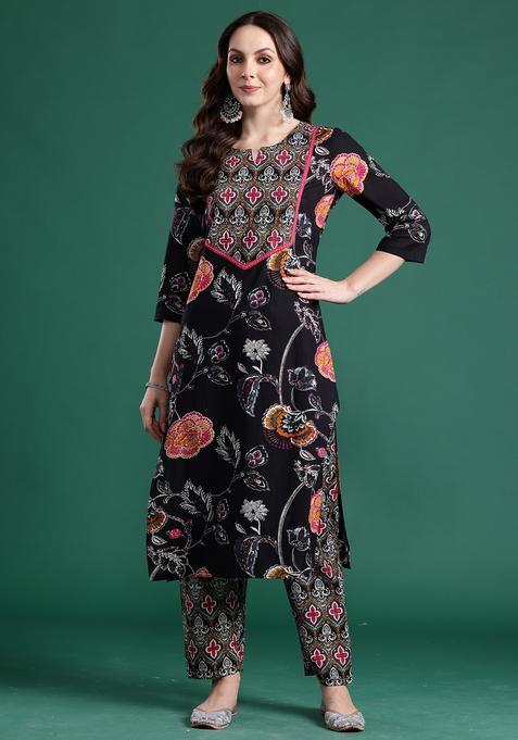 Black Embroidery Cotton Kurta Set