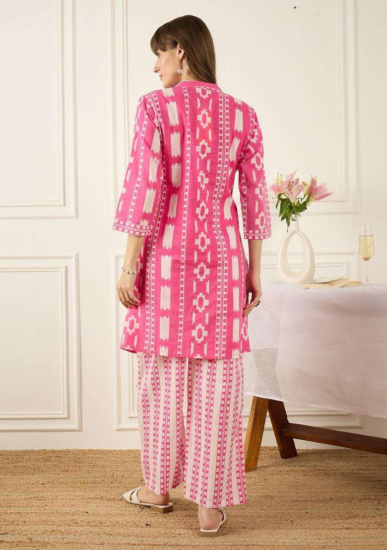 Pink Printed Cotton Co Ord Set - Indya