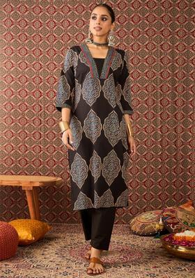 Black Embroidery Cotton Kurta Set