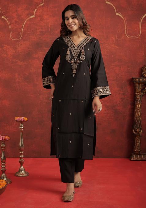 Black Embroidery Liva Kurta Set