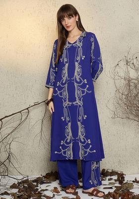 Blue Embroidery Viscose Rayon Kurta Set