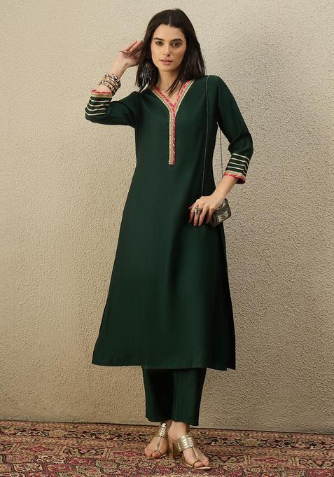 Green Embroidery Liva Kurta Set