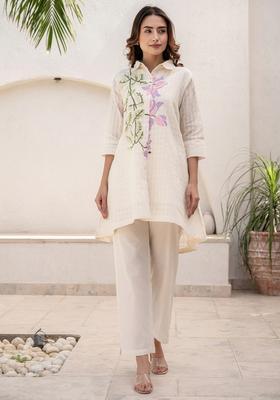 White Embroidery Cotton Kurta Set