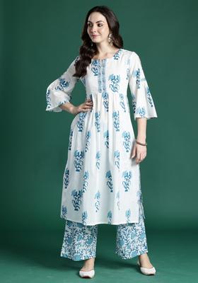 White Embroidery Cotton Kurta Set