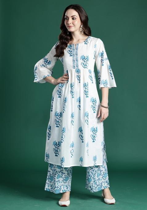 White Embroidery Cotton Kurta Set