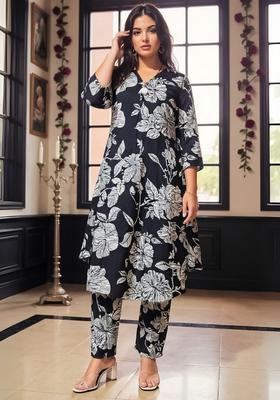 Black Embroidery Cotton Kurta Set