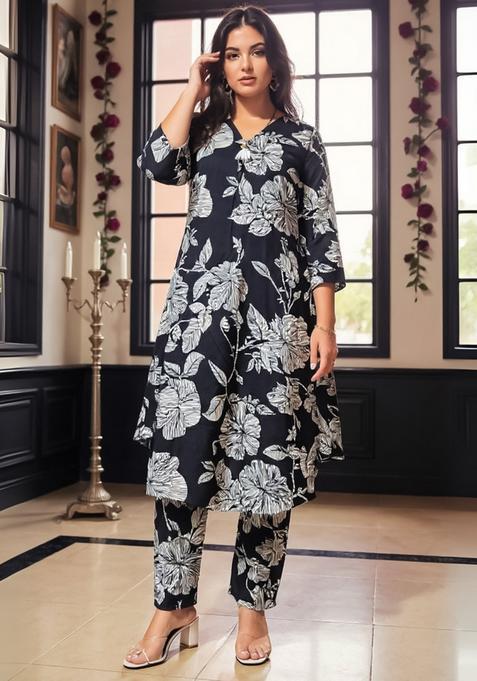 Black Embroidery Cotton Kurta Set