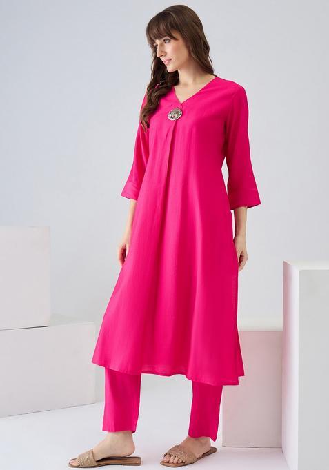 Pink Embroidery Liva Kurta Set