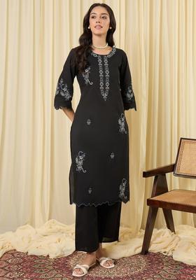 Black Embroidery Cotton Kurta Set