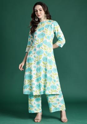 Off White Embroidery Viscose Rayon Kurta Set