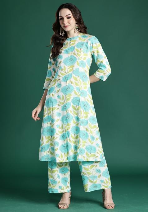 Off White Embroidery Viscose Rayon Kurta Set