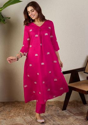 Pink Embroidery Silk Blend Kurta Set