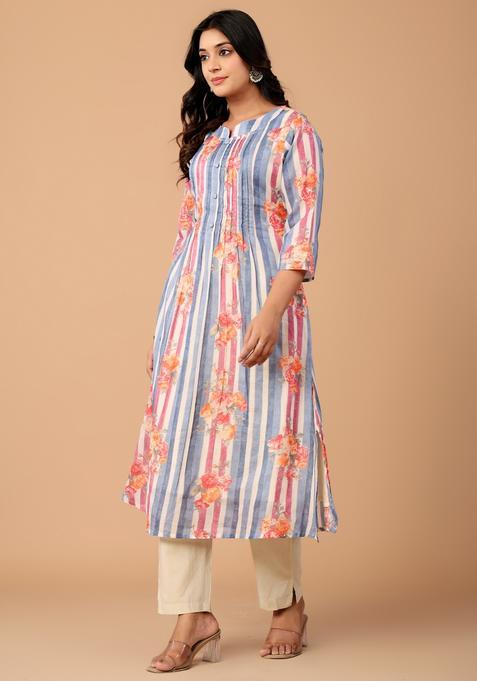 Blue Embroidery Cotton Kurta Set