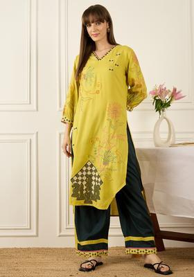 Yellow Embroidery Viscose Rayon Kurta Set