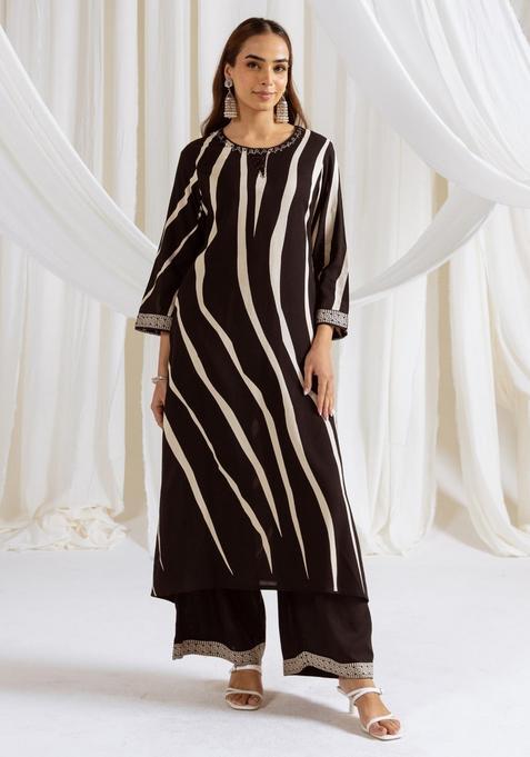 Black Embroidery Viscose Rayon Kurta Set